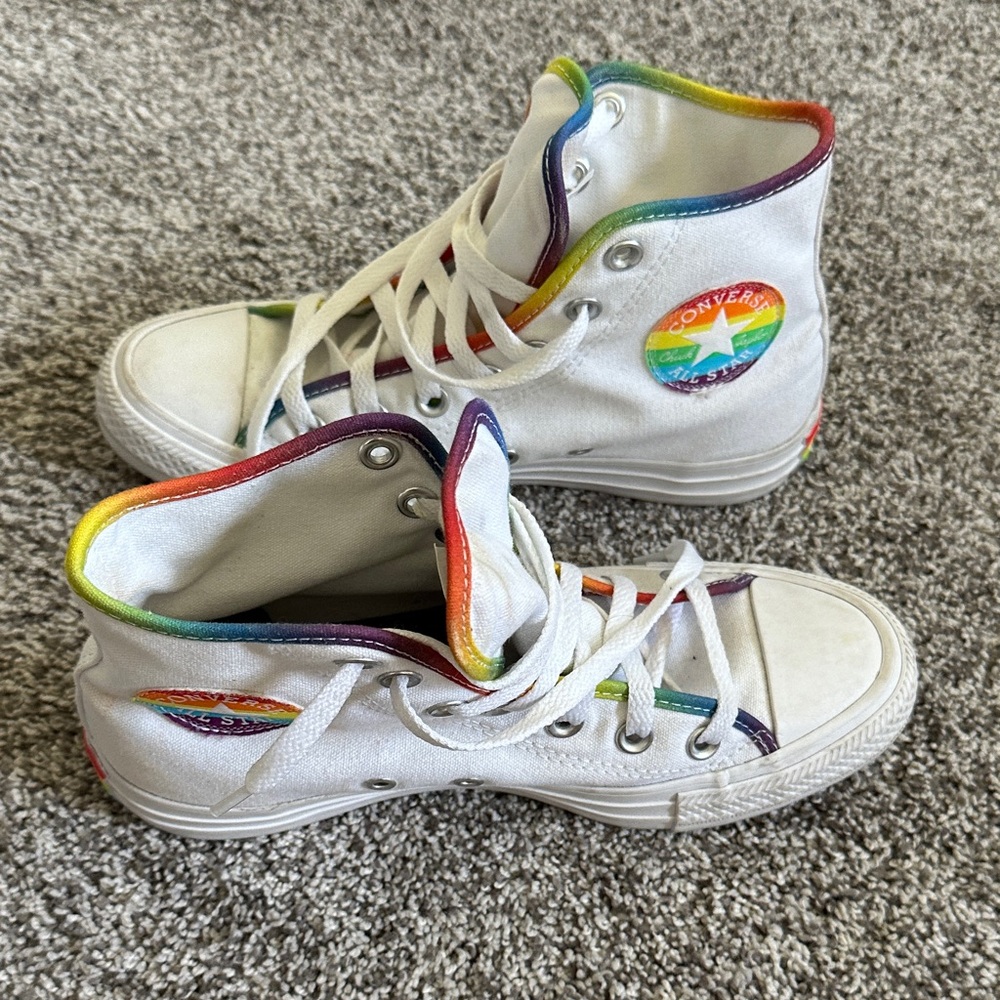 Converse Kids White Sneakers with Rainbow Accents